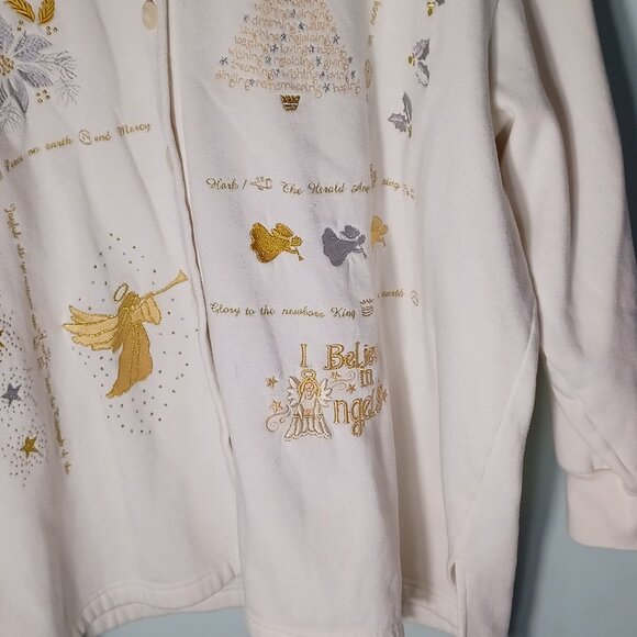 Womens Christmas Sweatshirt Plus Size 4X White Button Up Holiday Angels Festive - Picture 4 of 8